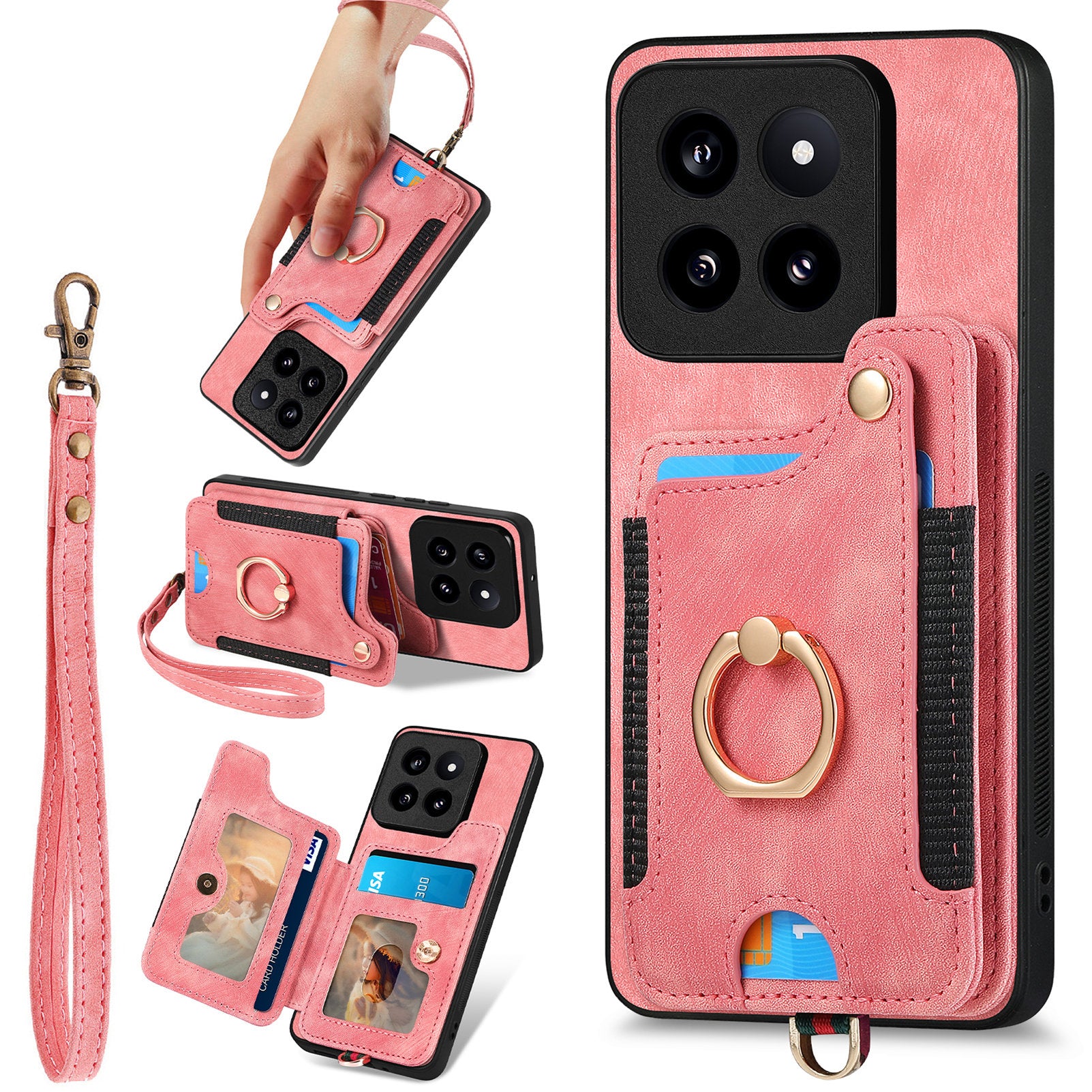 D4 For Xiaomi 14 Pro RFID Blocking Vintage Phone Case Card Slots Kickstand Cover D4 For Xiaomi 14 Pro RFID Blocking Vintage Phone Case Card Slots Kickstand Cover